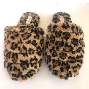 Madewell Quilted Scuff Slippers in Leopard Recycled Faux Fur Size 9